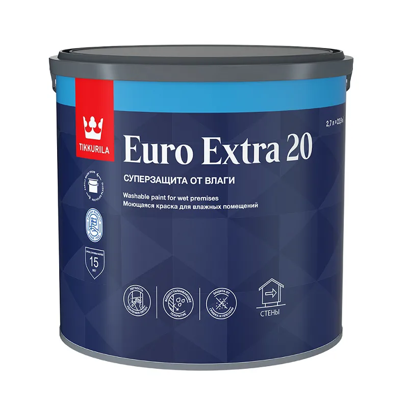 Краска для влажных помещений Tikkurila/Tikkivala Euro Extra 20 С полуматовая (2,7 л)