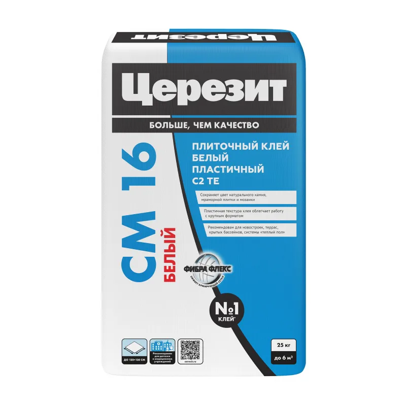 Клей для плитки Церезит CM 16, белый, пластичный (25 кг)
