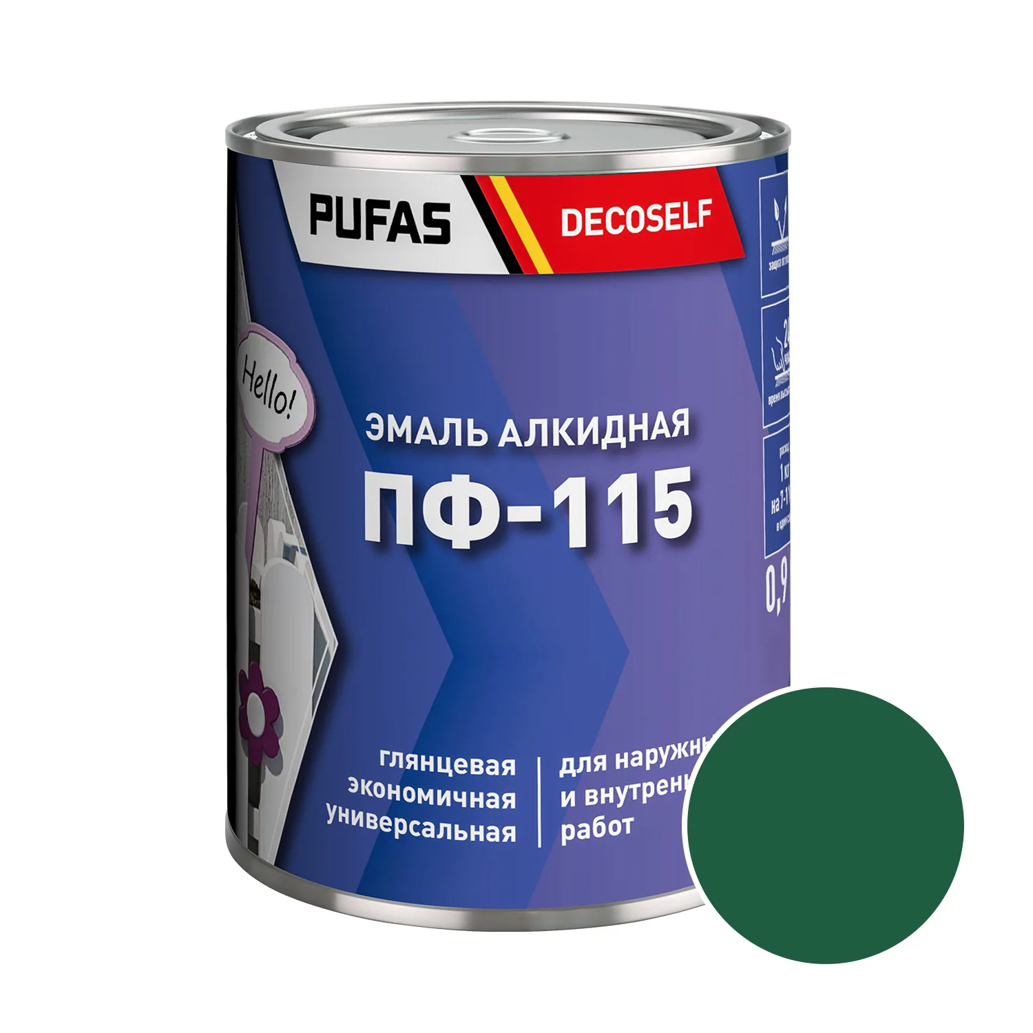 Эмаль Pufas Decoself ПФ-115 зеленая (0,9 кг)