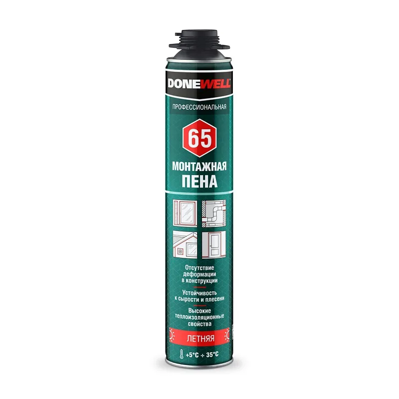 Пена полиуретановая монтажная Donewell 65, летняя (1 л)