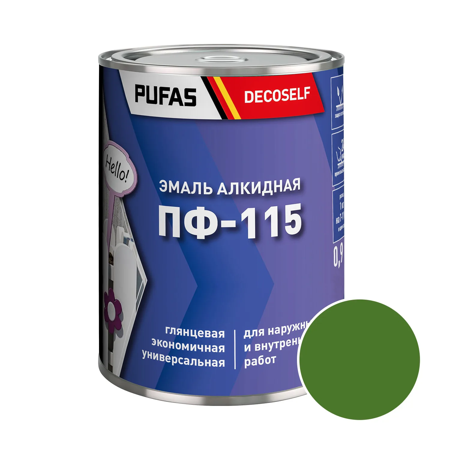 Эмаль Pufas Decoself ПФ-115 салатная (0,9 кг)