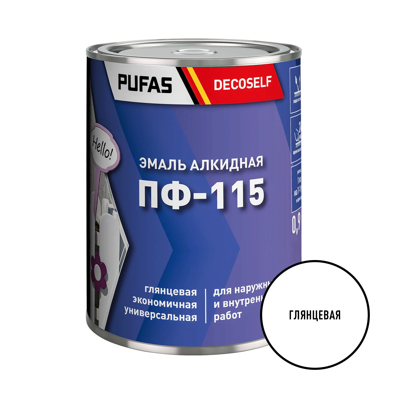 Эмаль Pufas Decoself ПФ-115 белая (0,9 кг)