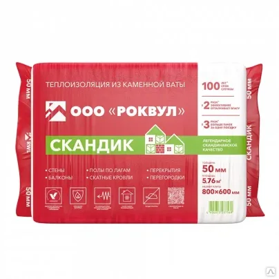 Утеплитель РОКВУЛ Лайт Баттс Скандик 50×600×800 мм