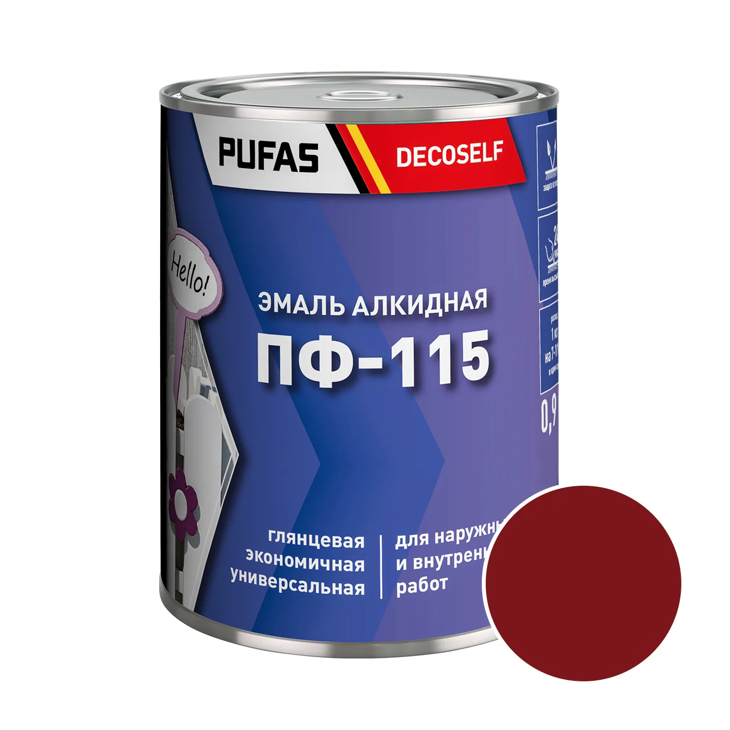 Эмаль Pufas Decoself ПФ-115 вишневая (0,9 кг)