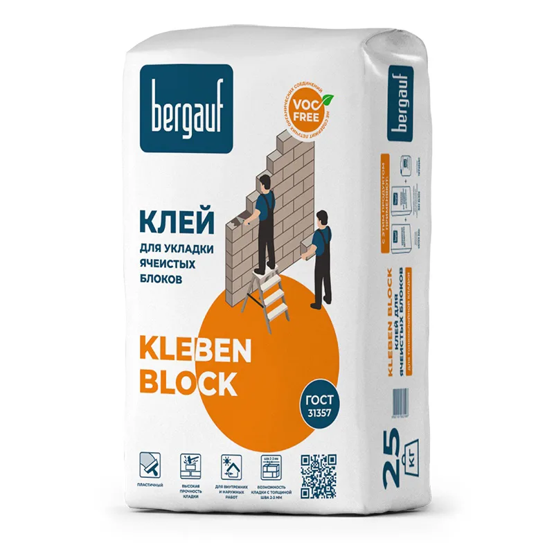 Клей для ячеистых блоков Бергауф Клебен Блок морозостойкий, 25 кг